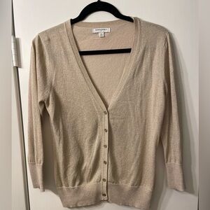 Banana Republic Cream Lurex V-Neck Button Cardigan